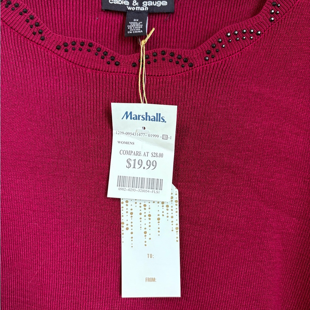 Cable & Gauge Deep Berry Knit Top with Embellished Neckline - Picture 4 of 4